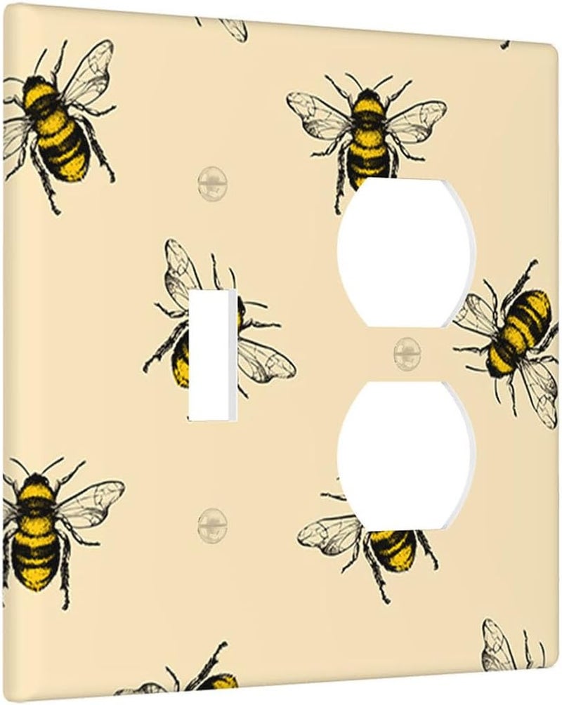 Moslion Bee 1 Toggle 1 Duplex Outlet Covers Honey Bee Hardworking Yellow 2-Gang Wall Switch Plates Combination For Men Women Home Office - Image 3